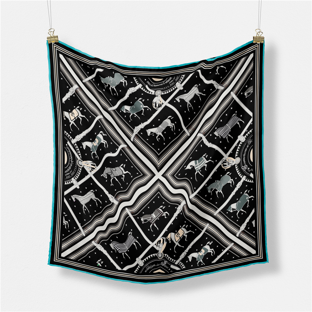 Women Accessories Brands - 53CM Brand Small Plaid Horse Printing
