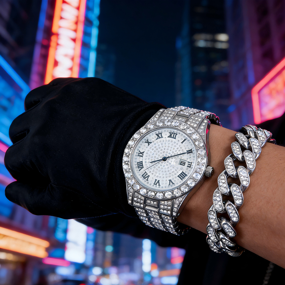 1 Hip-hop Full Diamond Silver  - Women'S Accessories To Wear With Watch ulasan dan harga