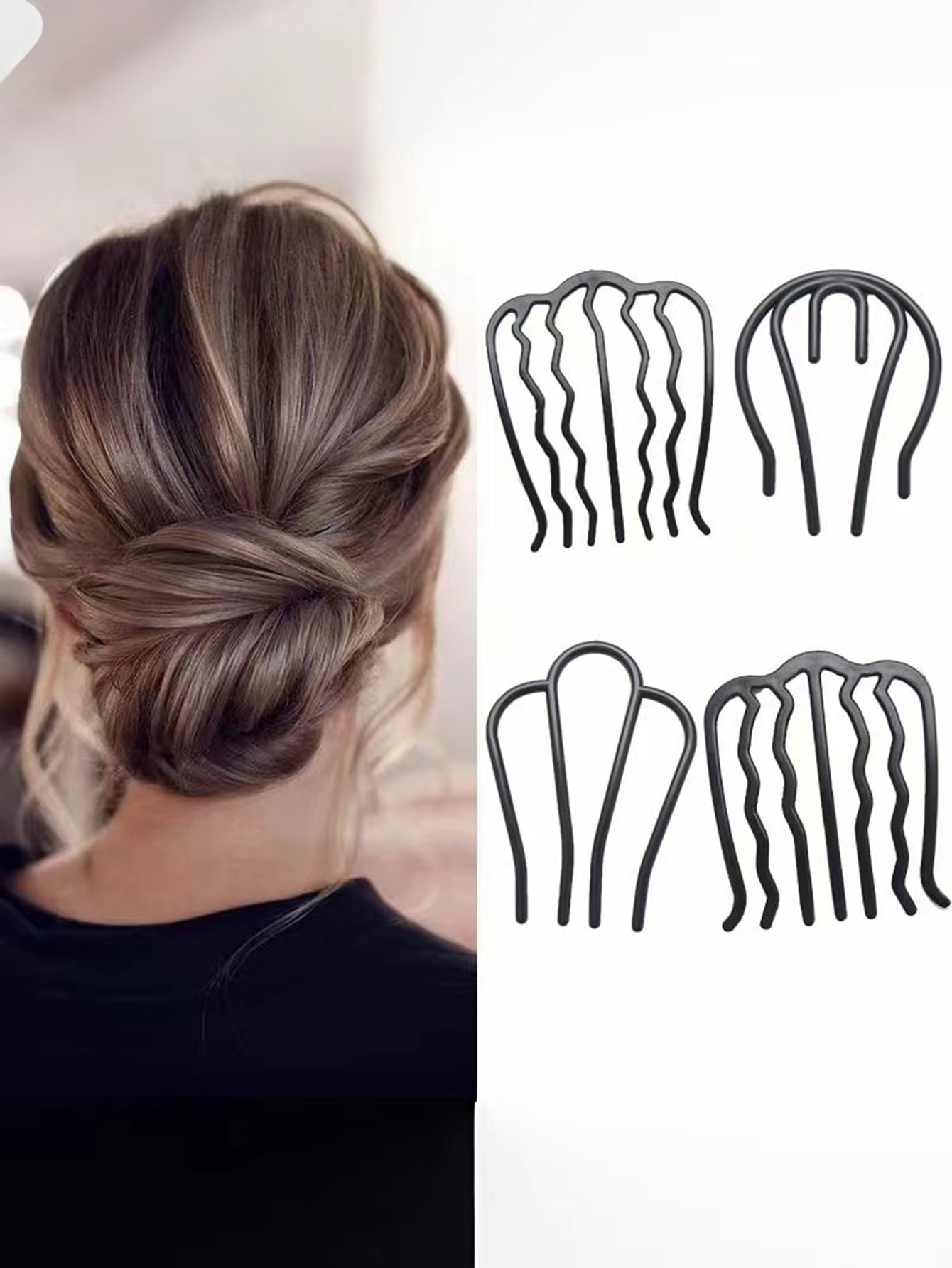 4pcs Black Hair Combs with Dif - Women Accessories Shop Design ulasan dan harga